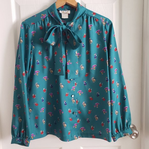 Vintage Necktie Blouse in Dancing Ladies Print - Picture 2 of 7